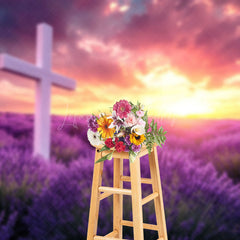 Lofaris Purple Lavender Flower Sea Cross Easter Backdrop