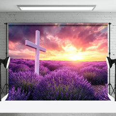 Lofaris Purple Lavender Flower Sea Cross Easter Backdrop