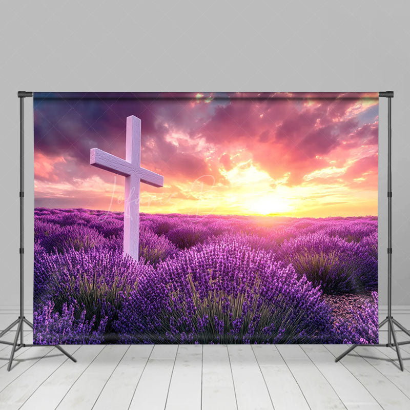 Lofaris Purple Lavender Flower Sea Cross Easter Backdrop