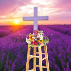 Lofaris Purple Lavender Flower Sea Sunset Sky Easter Backdrop