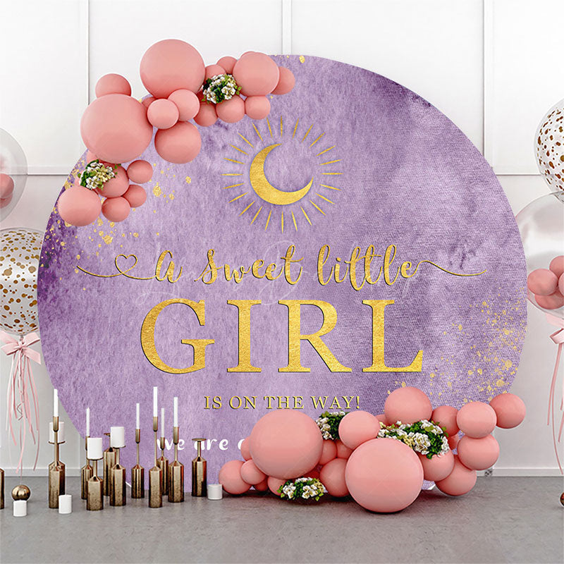 Lofaris Purple Night Gold Moon Round Baby Shower Backdrop