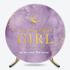 Lofaris Purple Night Gold Moon Round Baby Shower Backdrop