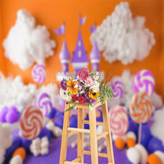 Lofaris Purple Orange Cloud Candyland Cake Smash Backdrop