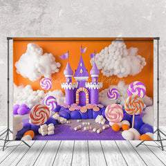 Lofaris Purple Orange Cloud Candyland Cake Smash Backdrop