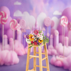 Lofaris Purple Pink Candyland Clouds Cake Smash Backdrop