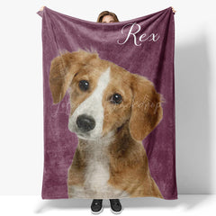 Lofaris Purple Red Custom Pet Photo Name Blanket For Gift