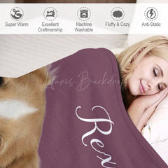 Lofaris Purple Red Custom Pet Photo Name Blanket For Gift