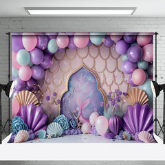 Lofaris Purple Scales Mermaid Shells Cake Smash Backdrop