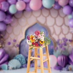 Lofaris Purple Scales Mermaid Shells Cake Smash Backdrop