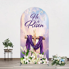 Lofaris Purple Sky Floral Cross He Is Risen Arch Backdrop