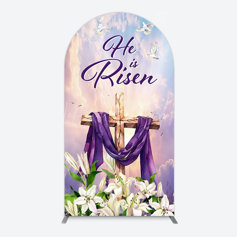 Lofaris Purple Sky Floral Cross He Is Risen Arch Backdrop