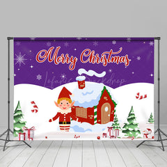 Lofaris Purple Sky Snowy Field Cabin Elf Christmas Backdrop