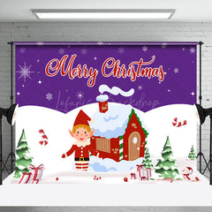 Lofaris Purple Sky Snowy Field Cabin Elf Christmas Backdrop