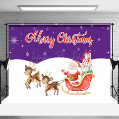 Lofaris Purple Sky Snowy Field Santa Elk Christmas Backdrop