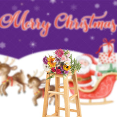 Lofaris Purple Sky Snowy Field Santa Elk Christmas Backdrop