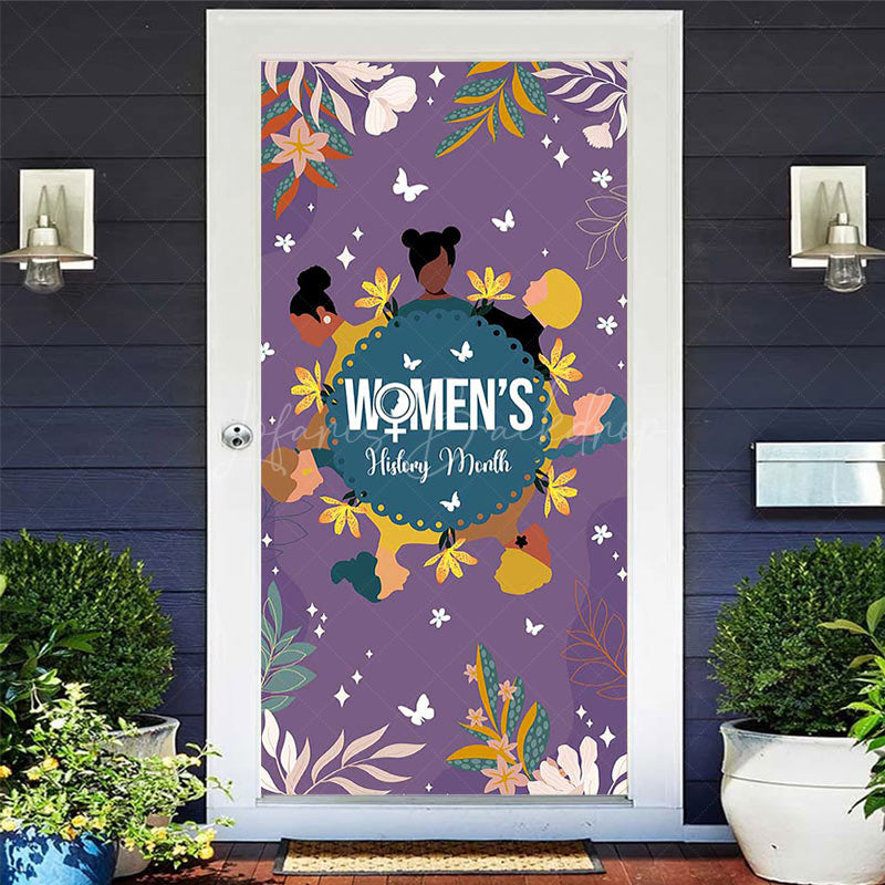 Lofaris Purple Tribal Leaves Womens History Month Door Cover