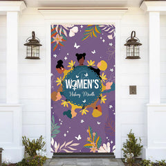 Lofaris Purple Tribal Leaves Womens History Month Door Cover