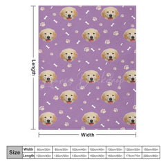 Lofaris Purple White Paw Print Bones Custom Pet Face Blanket