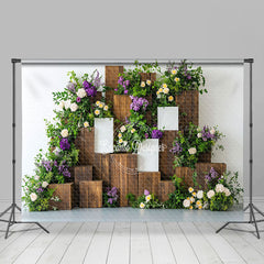 Lofaris Purple White Rose Greenery Tree Stump Spring Backdrop