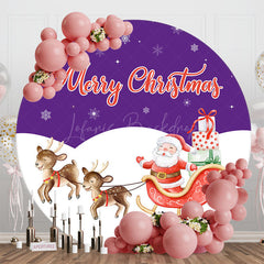 Lofaris Purple White Snowflake Santa Round Christmas Backdrop