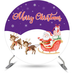 Lofaris Purple White Snowflake Santa Round Christmas Backdrop