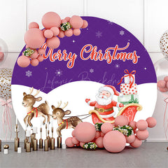 Lofaris Purple White Snowflake Santa Round Christmas Backdrop