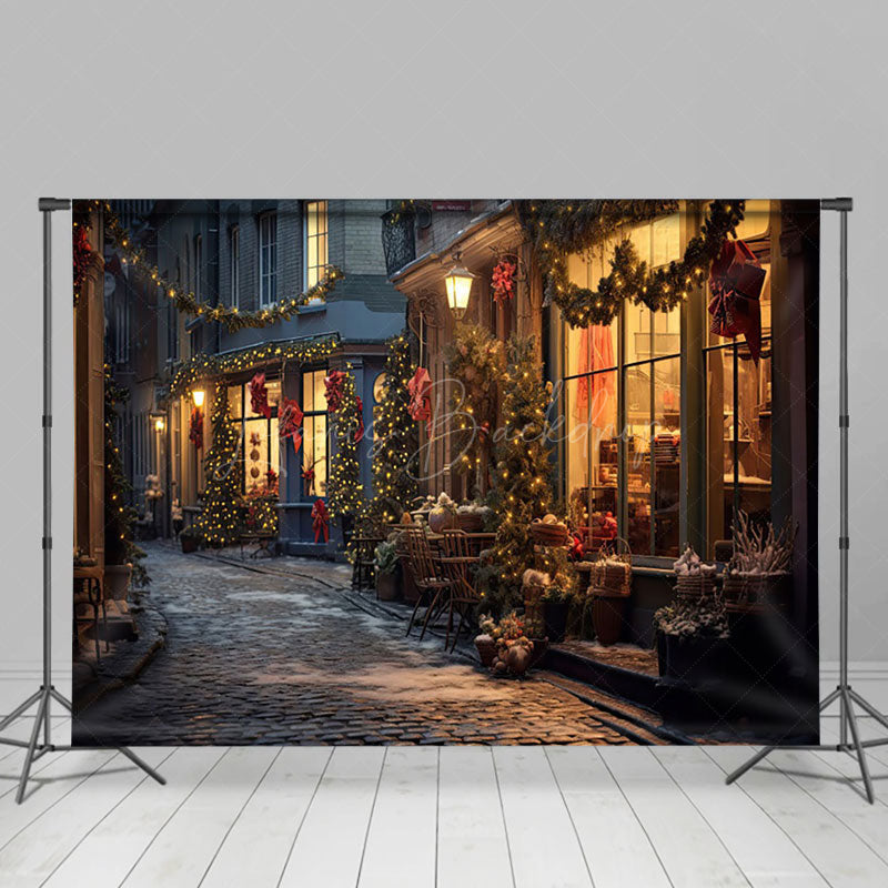 Lofaris Quiet Snowy Lane Festively Lit Christmas Backdrop