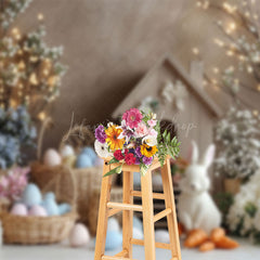 Lofaris Rabbit Hutch Eggs Colorful Floral Easter Backdrop