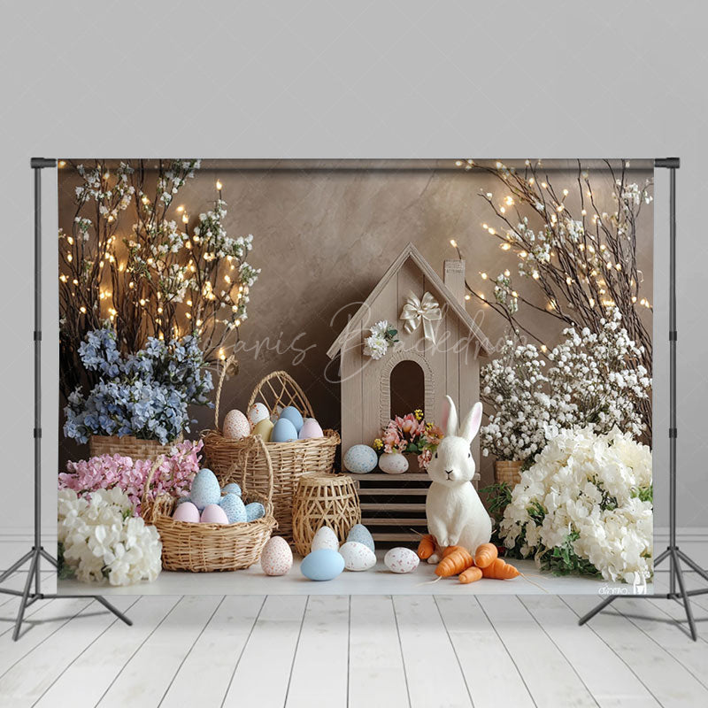 Lofaris Rabbit Hutch Eggs Colorful Floral Easter Backdrop