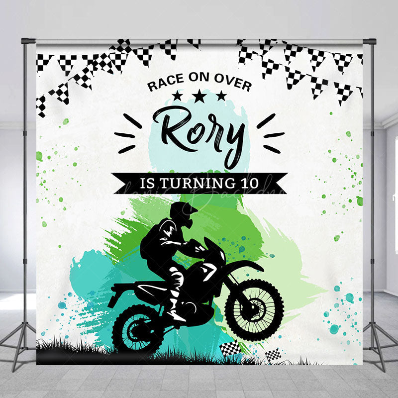 Lofaris Race On Over Motorcycle Custom 10th Birthday Backdrop