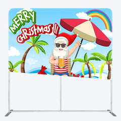 Lofaris Rainbow Beach Santa Merry Christmas In July Backdrop