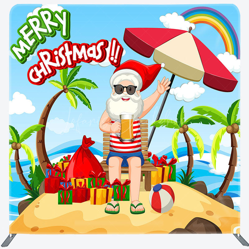 Lofaris Rainbow Beach Santa Merry Christmas In July Backdrop