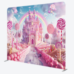 Lofaris Rainbow Candyland Castle Square Arch Fabric Backdrop