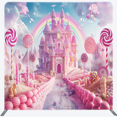 Lofaris Rainbow Candyland Castle Square Arch Fabric Backdrop