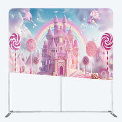 Lofaris Rainbow Candyland Castle Square Arch Fabric Backdrop