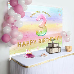 Lofaris Rainbow Colorful Miss Threenager Birthday Backdrop