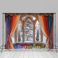 Lofaris Rainbow Curtain Window Snowy Scene Christmas Backdrop