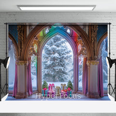 Lofaris Rainbow Luxury Arch Window Snowy Christmas Backdrop