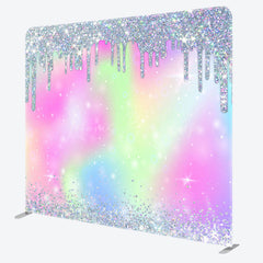 Lofaris Rainbow Silver Glitter Party Pillow Cover Backdrop