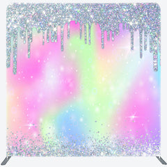 Lofaris Rainbow Silver Glitter Party Pillow Cover Backdrop