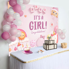 Lofaris Rainbow Sun Unicorn Its A Girl Baby Shower Backdrop