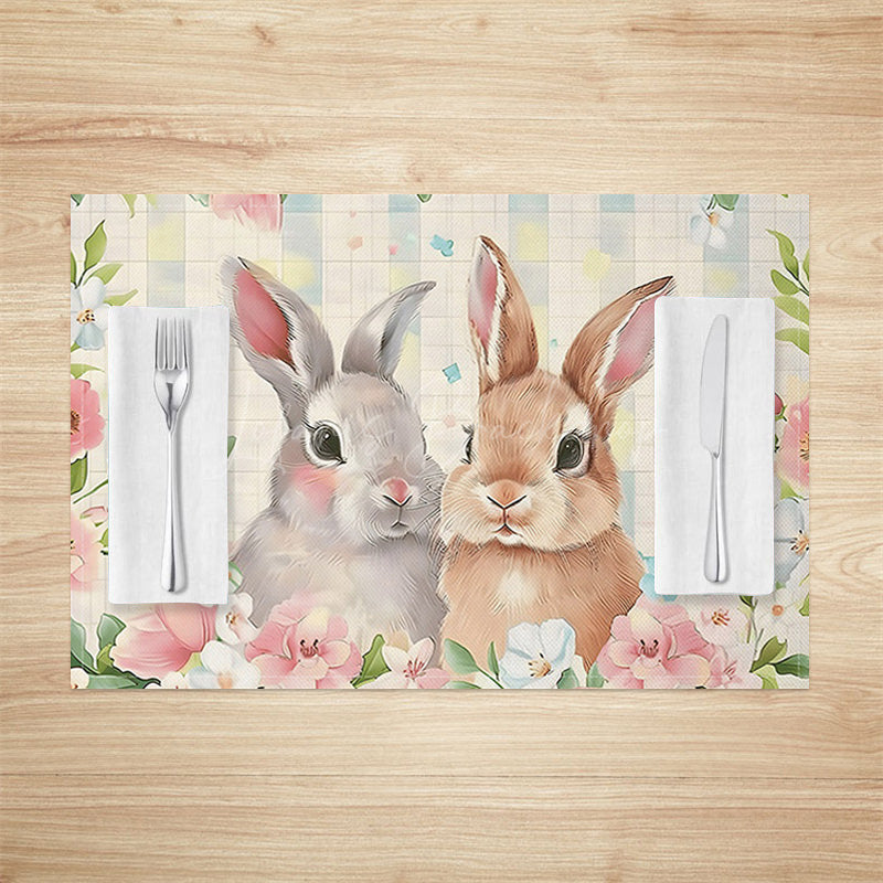 Lofaris Realistic Bunny Floral Easter Set Of 4 Placemats