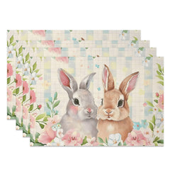 Lofaris Realistic Bunny Floral Easter Set Of 4 Placemats