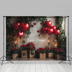 Lofaris Red Balloon Rose Greenery Valentines Day Backdrop