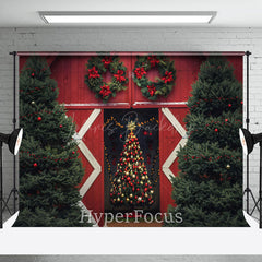 Lofaris Red Barn Door Xmas Trees Christmas Vibe Backdrop