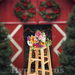 Lofaris Red Barn Door Xmas Trees Christmas Vibe Backdrop