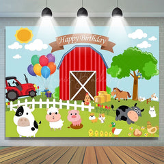 Lofaris Red Barn Farm Animals Happy Birthday Party Backdrop