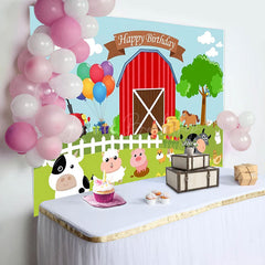 Lofaris Red Barn Farm Animals Happy Birthday Party Backdrop