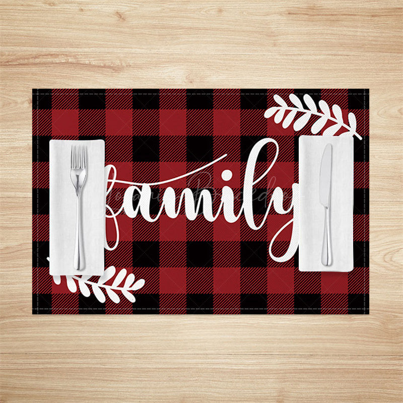 Lofaris Red Black Plaid Leaves Family Set Of 4 Placemats