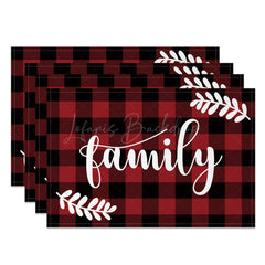 Lofaris Red Black Plaid Leaves Family Set Of 4 Placemats